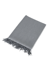 A folded gray fabric or cloth with fringed edges.