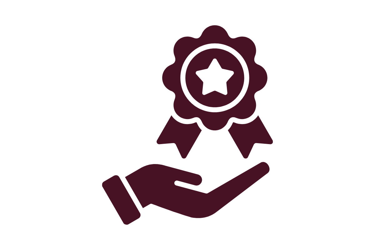 An illustration of a hand holding a medal with a star in the center.