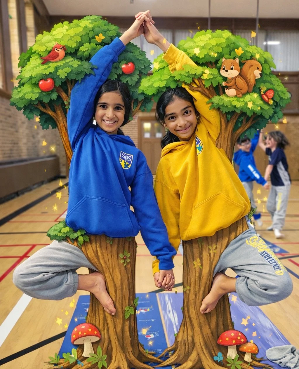 🌳🌳 Double Tree Pose, but make it Earth Day magic 💚⁠
⁠
In our school workshops this week, our little yogis are teaming up for Double Tree Pose&hellip; growing stronger together.⁠
⁠
Just like trees in a forest 🌲⁠
Their roots connect.⁠
They support 