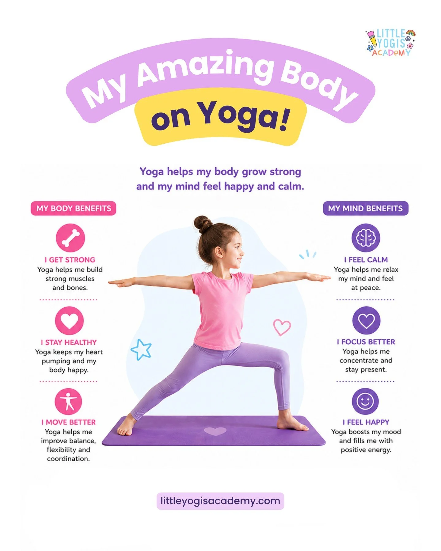 Yoga helps little bodies grow strong and little minds shine bright!⁠
⁠
From strength and balance to focus, confidence, and calm, every pose supports the whole child. 🌈🧘&zwj;♀️⁠
⁠
Movement with meaning. Wellness that lasts.⁠
⁠
#LittleYogisAcademy #K