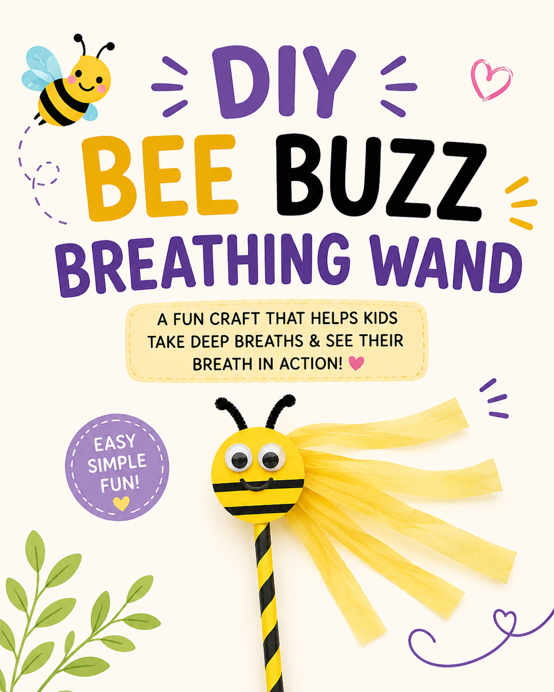 Simple Breathwork Craft for Kids: DIY Bee Buzz Breathing Wand