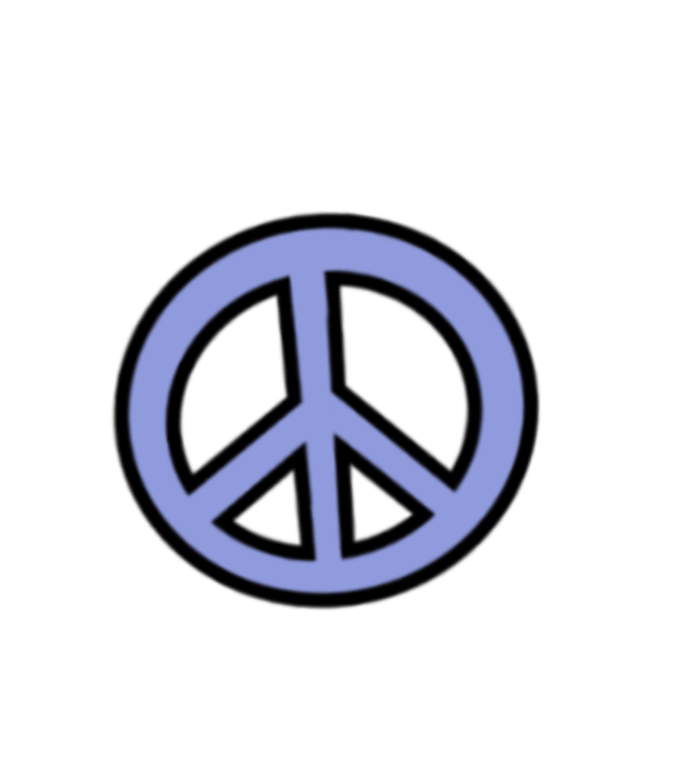 A glowing blue peace sign symbol on a black background.