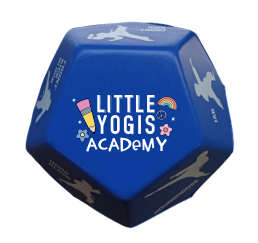Pink exercise ball with logo for Little Yogi's Academy