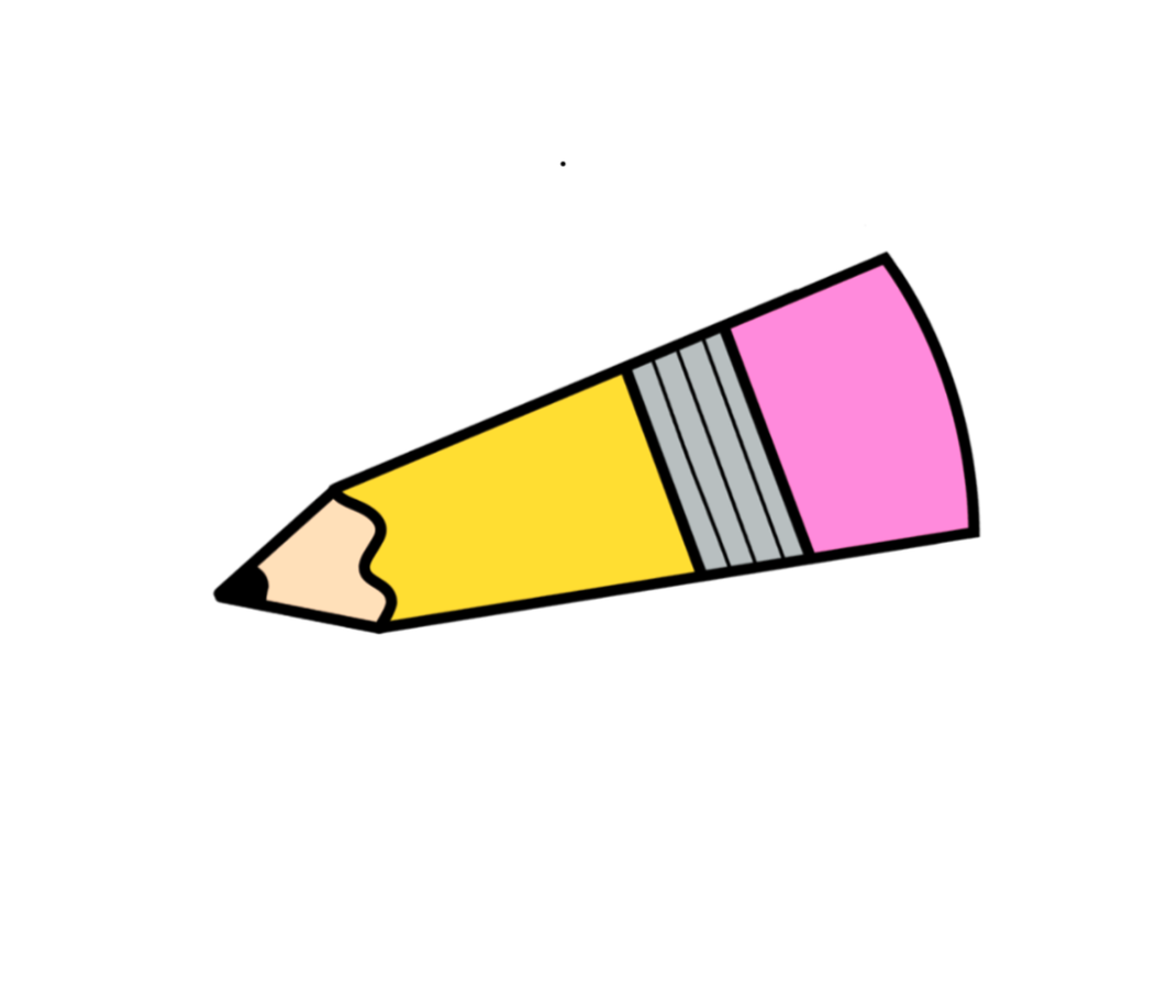 Illustration of a yellow pencil with a pink eraser, silver band, and black tip, positioned horizontally.