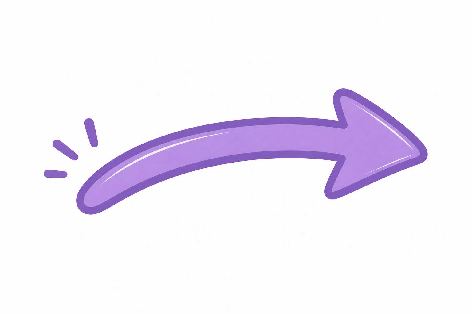 A purple curved arrow pointing to the right with three short lines near the start indicating emphasis.