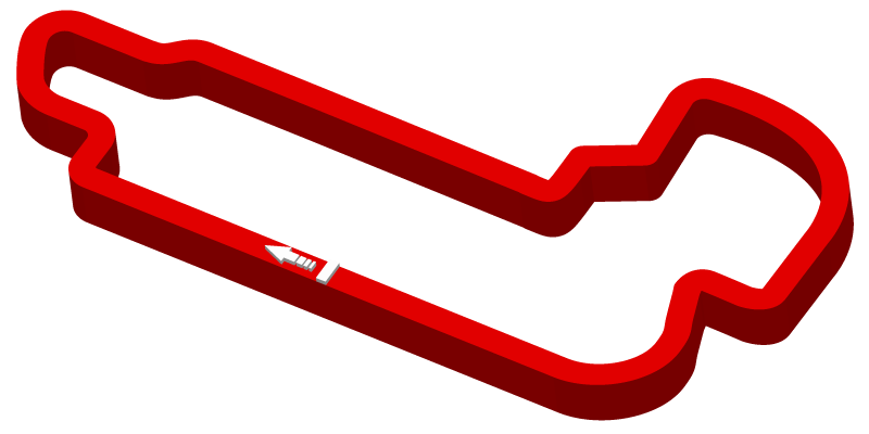 Red 3-D outline of Indianapolis Grand Prix Circuit
