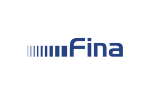 Fina logo with a barcode design above the lowercase word 'fina' in blue.