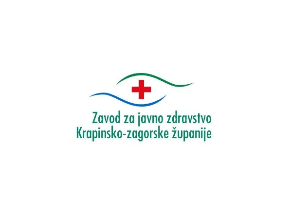 Logo of the public health institute of Krapinsko-zagorska County, featuring a red cross and green and blue curved lines.