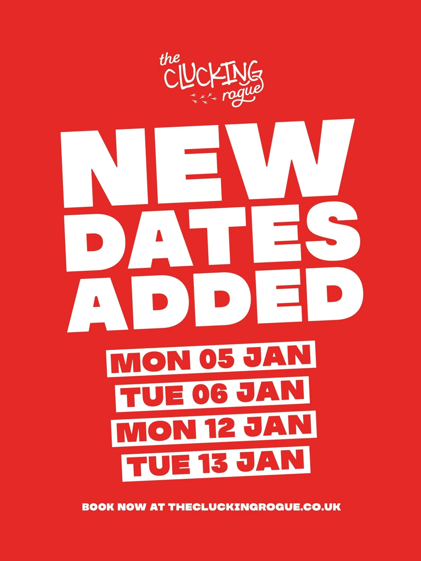 And just like that&hellip; we couldn&rsquo;t end the pop-up this soon could we?! 

We&rsquo;ve just added 4 more dates. That&rsquo;s 4 more opportunities to get cluck&rsquo;d up. What a great way to kick off 2026 eh?!

P.s if you&rsquo;re doing dry J