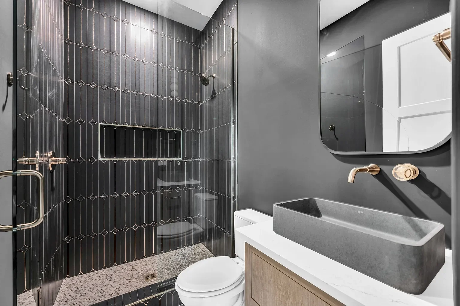 Custom tile shower in powder bath