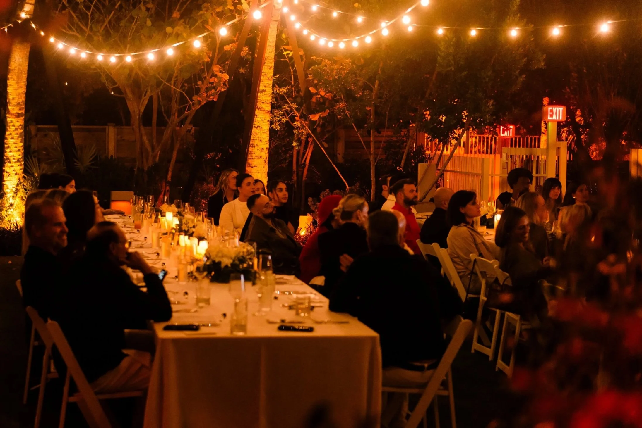 Intimate dinner outside at Olazul under the sting lights.