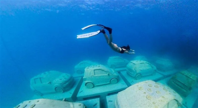 Underwater snorkeler swimming