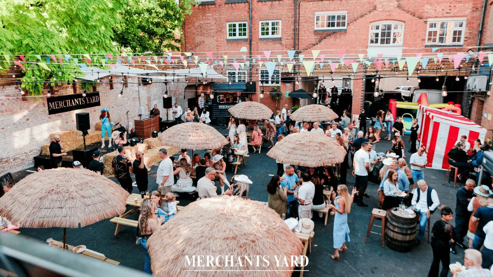 An aerial shot of Merchants Yard, Moonshine, in Leicester, where Field & Larder bring their EMBER catering horsebox