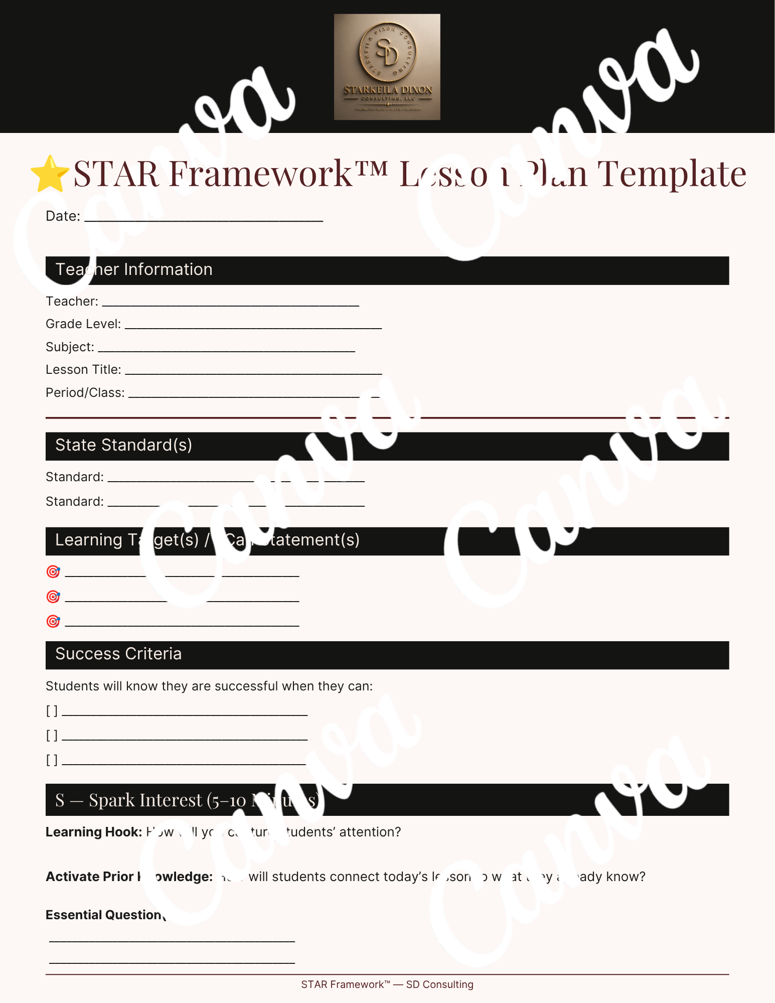⭐ STAR Framework™ Lesson Plan Template