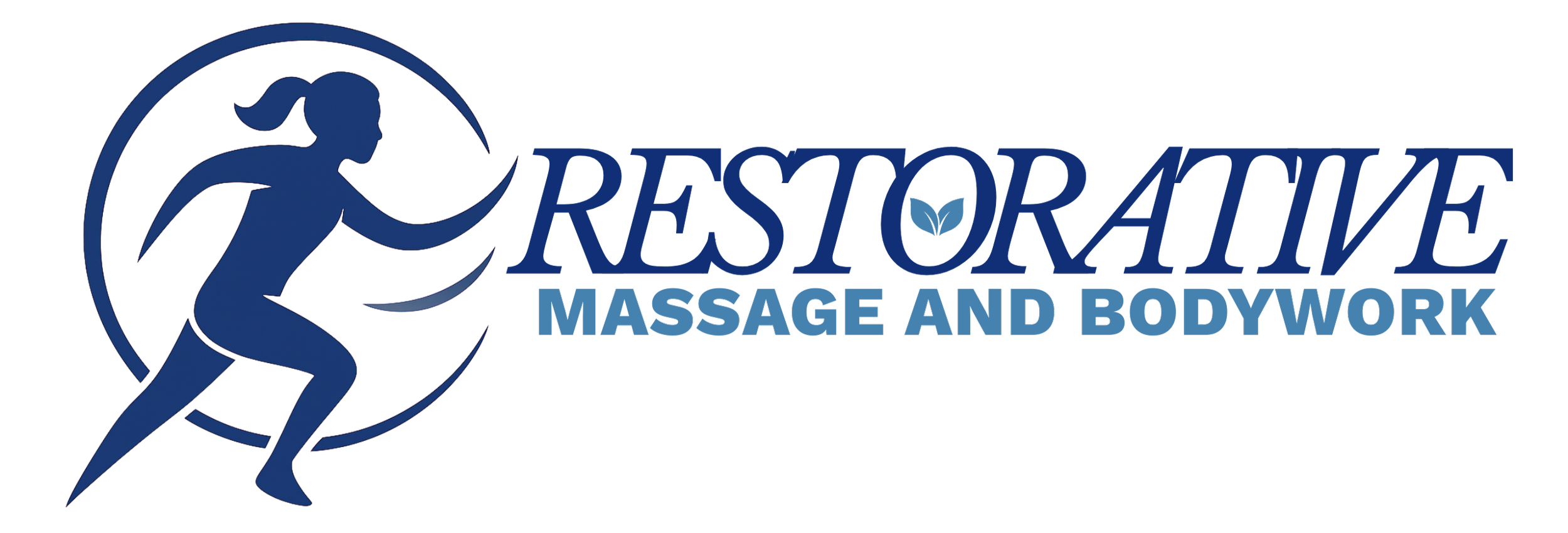 Logo for Residor Active Massage and Bodywork featuring a silhouette of a running woman and a small plant in the letter O of Residor.