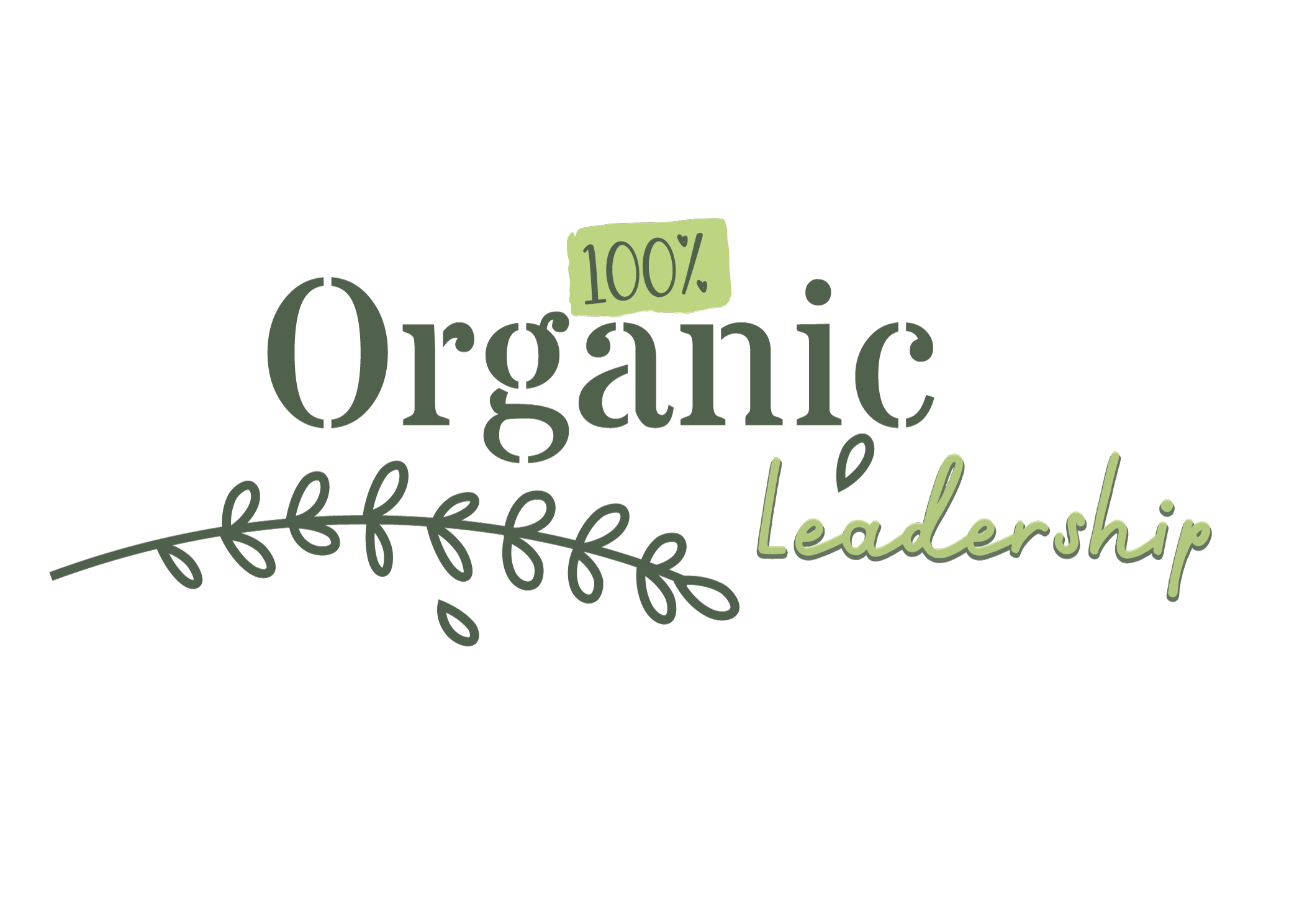 Text reads "100% Organic Leadership" with decorative leaves.