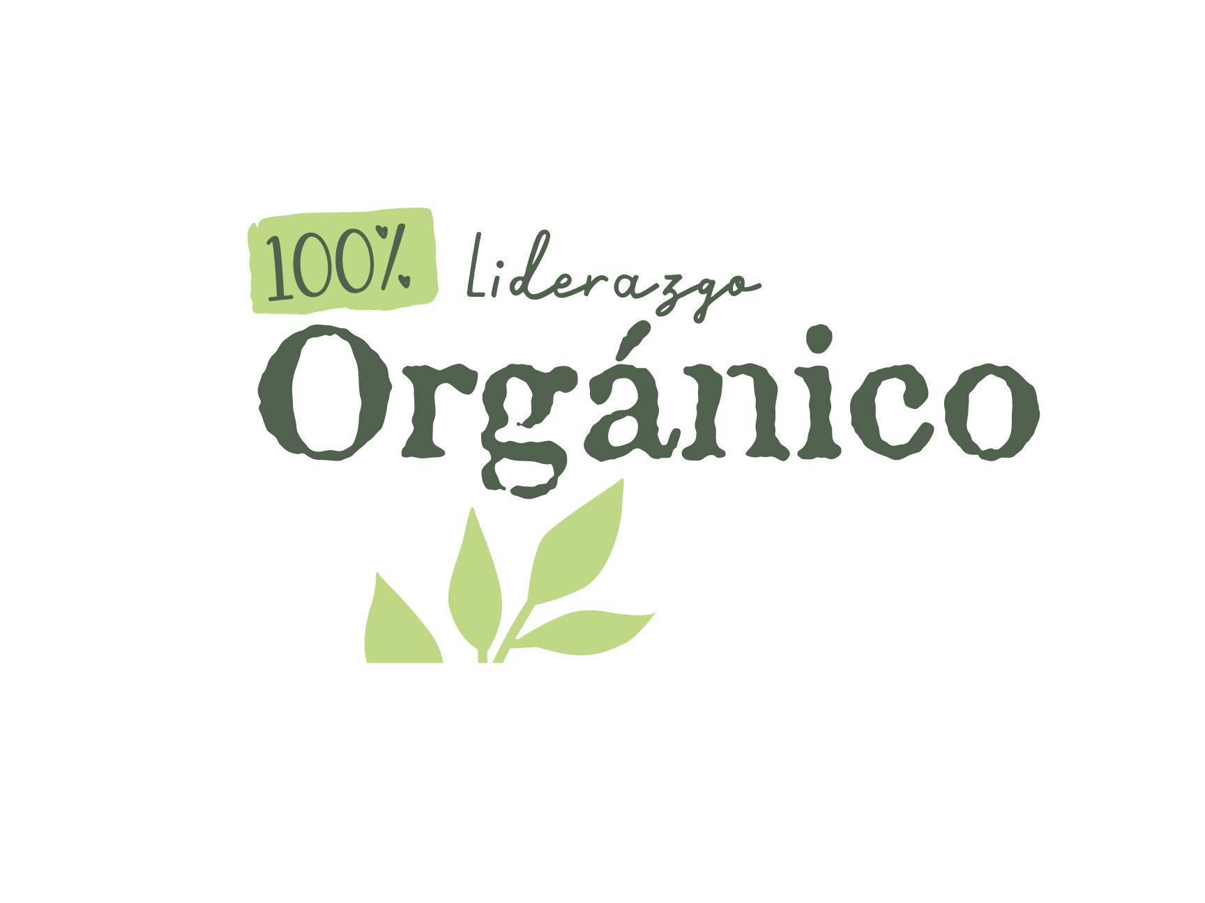 A logo with the text '100% Liderazgo Orgánico' and a graphic of three green leaves below the text.