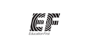 Logo of Education First, featuring the initials 'EF' in a stylized black and white design with the words 'Education First' underneath.