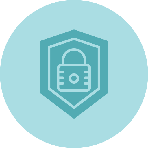 An icon of a padlock inside a shield on a light blue background, symbolizing security.