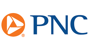 PNC bank logo with orange icon and blue text