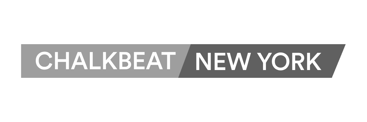 Logo for Chalkbeat New York featuring gray and white stripes with bold black text.
