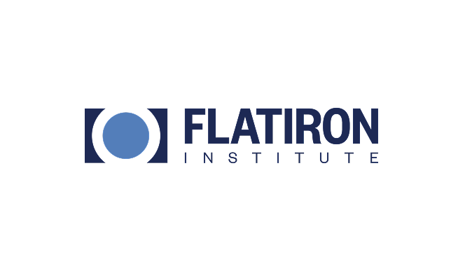 Logo of Flatiron Institute with a dark blue circle and text.
