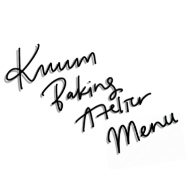 Handwritten text reading "Kumm Baking Aester Menu" on a white background.