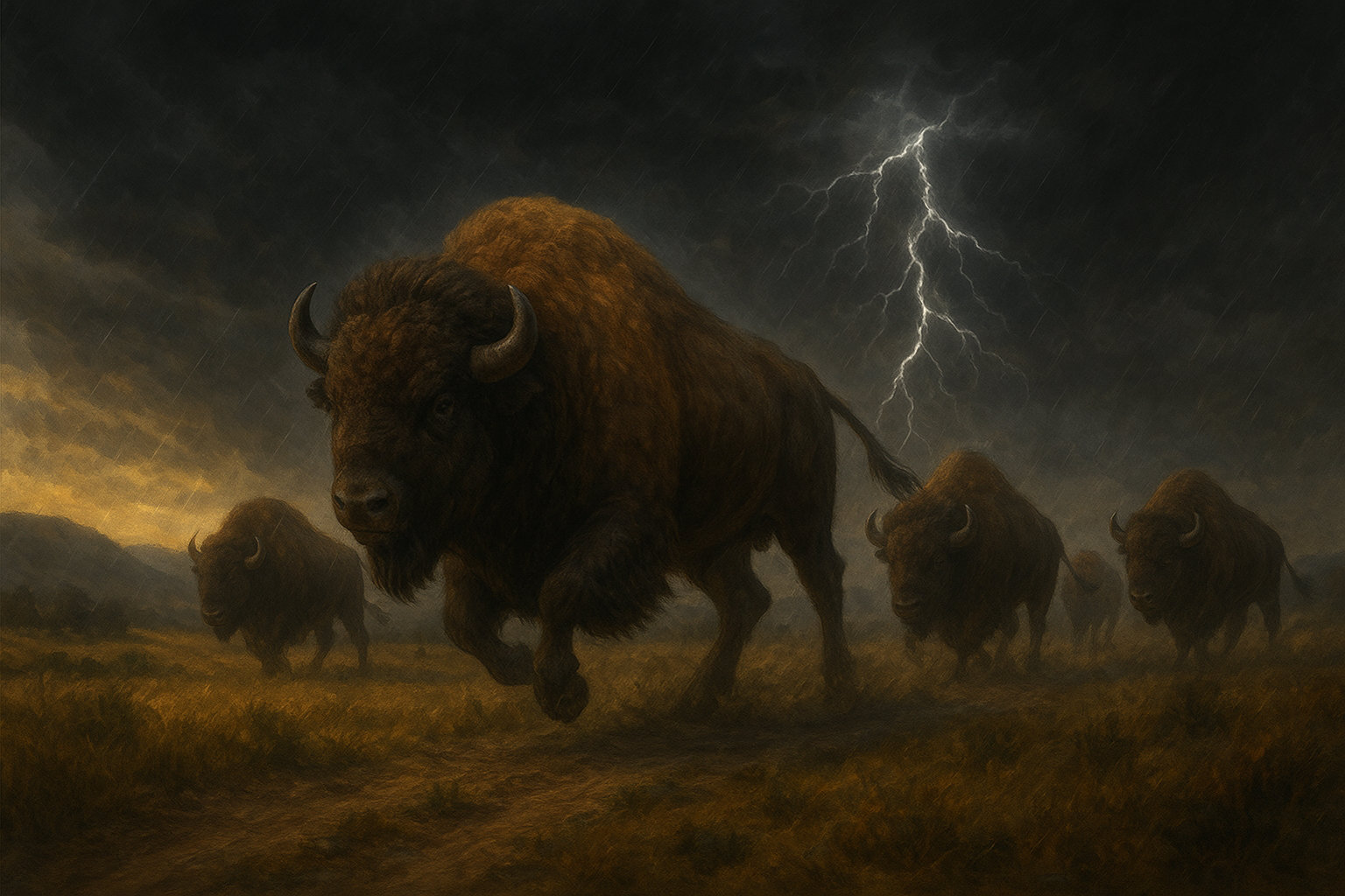 Bison charging into the storm, representing leadership through cyber risk and security challenges