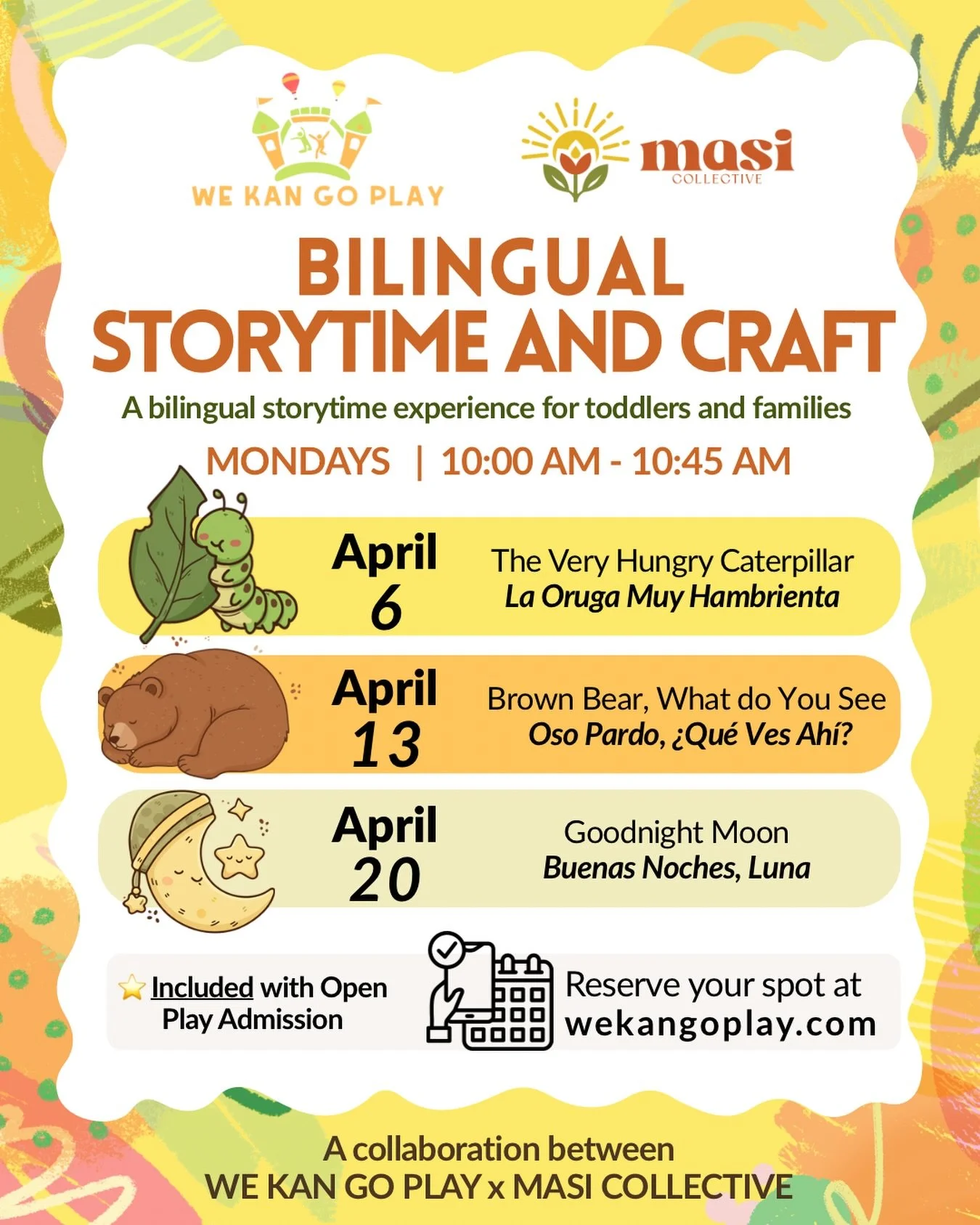 &iquest;Qui&eacute;n est&aacute; listo para un tiempo de cuentos en espa&ntilde;ol? 📚🎨

We&rsquo;re so excited to partner with @wekangoplay this April for a bilingual storytime experience where little ones can hear, play, and explore language in a 