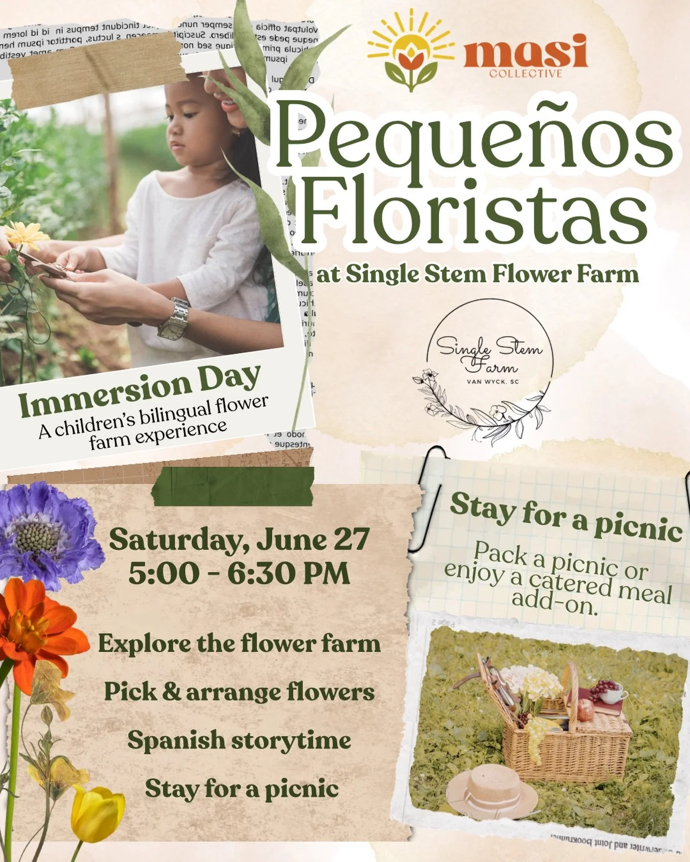 🌸 An evening among the flowers.

Join us at @singlestem_flowerfarm for Peque&ntilde;os Floristas, a bilingual immersion experience designed for little learners and their families.

Together we&rsquo;ll explore the flower farm, pick and arrange bloom