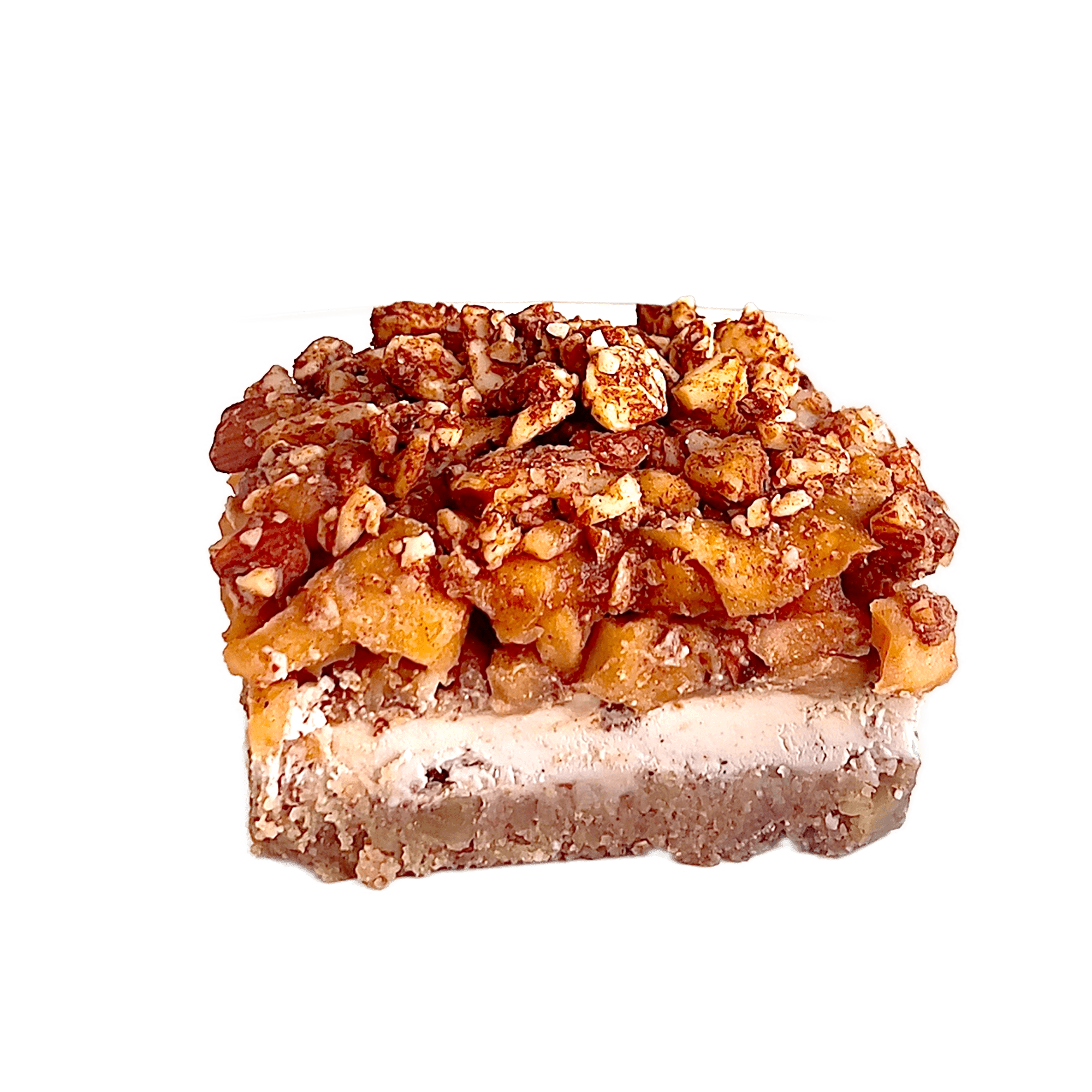 Raw Apple Crumb Pie:

Base [Organic Walnuts, Org. GF Oat Flour, Almond Flour, Maple Syrup, Himalayan Pink Salt, Vanilla Extract], Cream [Org. Cashews, Org. Coconut Meat, Org. Agave, Coconut Oil, Vanilla Extract, Cinnamon, Ginger, Allspice, Cloves, Nu