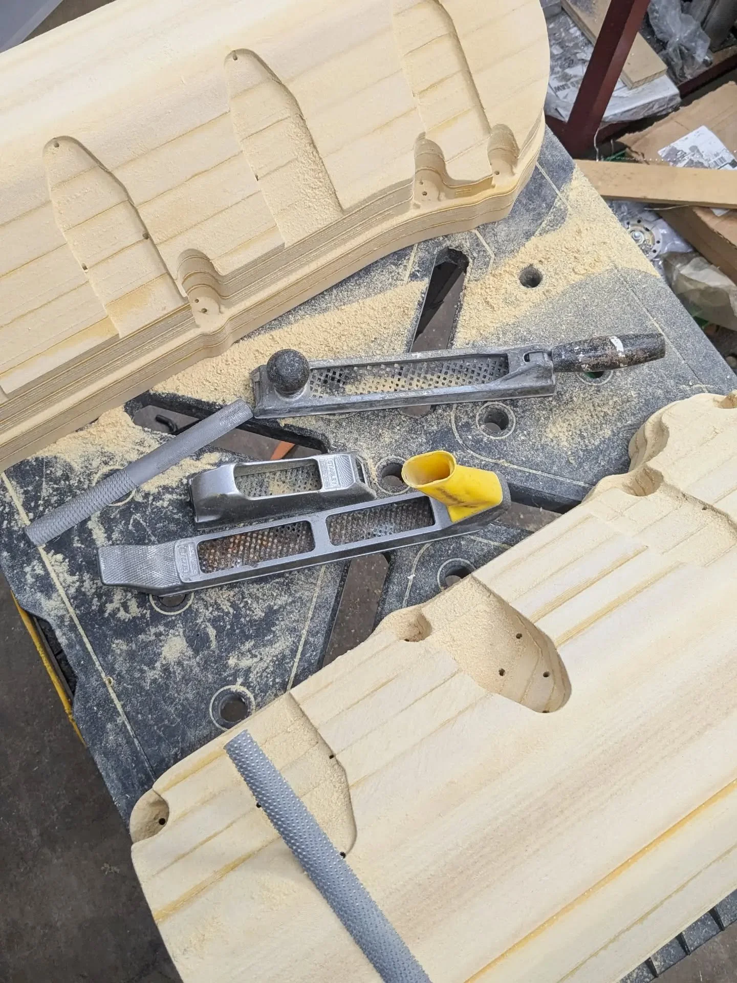 Today was a busy one at the Snyder workshop. Conner and I (Hi, I'm Robin 👋 the voice on social media) sanded &amp; rasped, and rasped &amp; sanded to our heart's content...and then we sanded some more. Next, we sprayed our molds with some 2-part epo