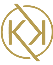 A logo with two letter K's inside a circle, crossed out with a diagonal line.
