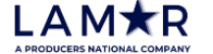 Logo of LAMR, an American national company, with blue text and a star symbol.