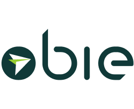 The logo of a company called ebie with a stylized arrow design.