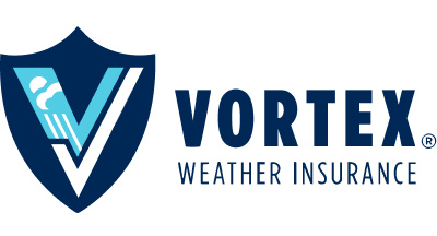 Vortex Weather Insurance logo with a shield and wind symbol