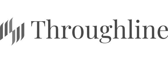 Throughline logo with black text and a stylized 'T' emblem on a black background.