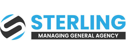 Sterling logo with a stylized 'S' symbol and the text 'STERLING' in blue, along with the tagline 'Managing General Agency' in black.