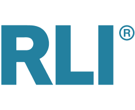 A partial view of a logo with the letters 'RLI' in blue, featuring a registered trademark symbol.