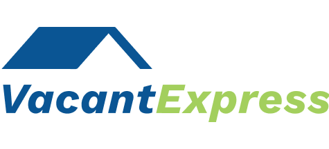 VacantExpress logo with a blue house icon and text in blue and green.