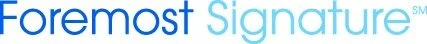 Close-up of the Foremost Signature logo with blue and turquoise text