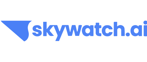 Skywatch.ai logo with a blue triangle and black text