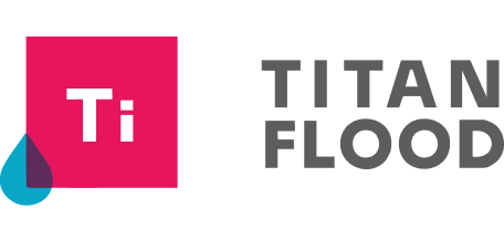 Logo for Titan Flood with a stylized water droplet and a titania element symbol.