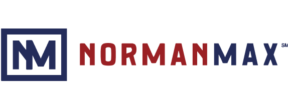 Logo with a stylized 'NM' inside a square next to the text 'NormanMax' in bold red and blue letters.