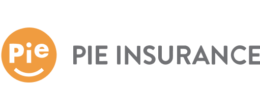 Pie Insurance logo featuring an orange smiling pie icon and the text 'PIE INSURANCE' in gray.