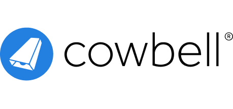 Cowbell logo with a blue circle and a stylized cowbell icon