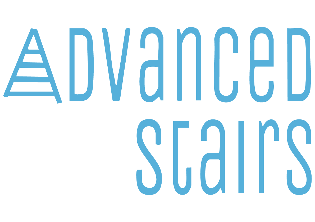 Text graphic with the words "ADVANCED STAIRS" in large blue letters with a staircase icon incorporated into the letter A.