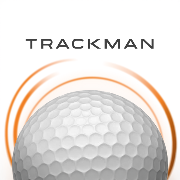 Cover of a magazine featuring a close-up of a golf ball with a honeycomb pattern, the word 'TrackMan' above, and orange curved lines surrounding the golf ball.