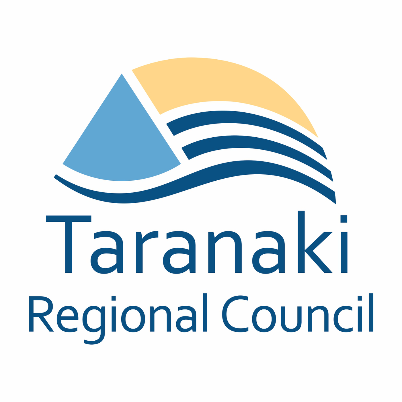 Logo of Taranki Regional Council featuring a stylized landscape with a mountain, sun, and flowing river.