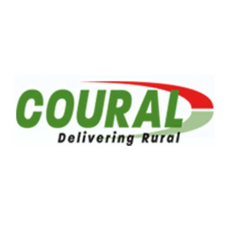 Coural logo with the slogan 'Delivering Rural' featuring a stylized swoosh in red and green colors.